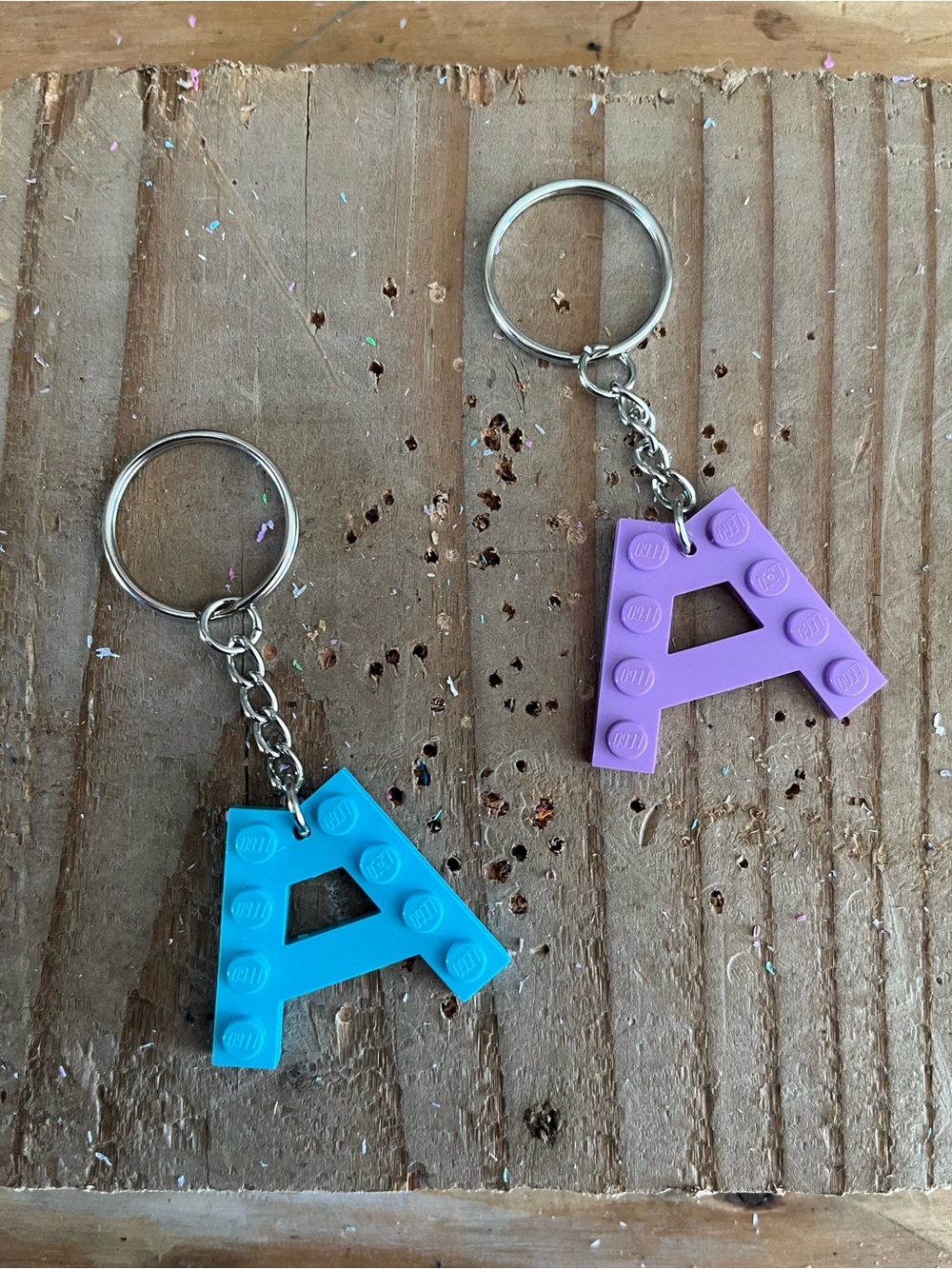 ONE Lego Blue or Purple Letter A Keychain